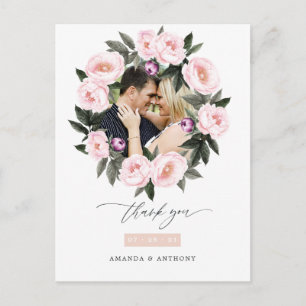 Tief Samt & Blassrosa Florale Hochzeits-Dankeskart Postkarte
