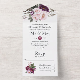 Tief samtene Florale Hochzeit Alles in einer Einla All In One Einladung