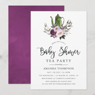 Tief samtige florale Babyparty-Teeparty Einladung