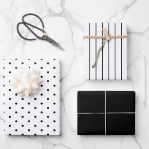 Tief schwarzer Polka Dot und gestreift und fest Geschenkpapier Set
