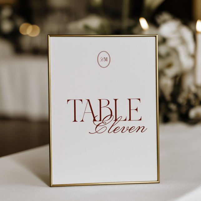 Tief Terrakotta Monogramm Hochzeit Tischnummer Kar (Deep Terracotta Monogram Wedding Table Number Card)