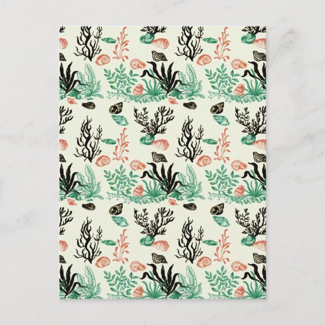 Tief tropische Ozeankoralle Seashell Wasserfarbe Postkarte (Vorderseite)