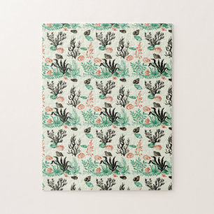 Tief tropische Ozeankoralle Seashell Wasserfarbe Puzzle