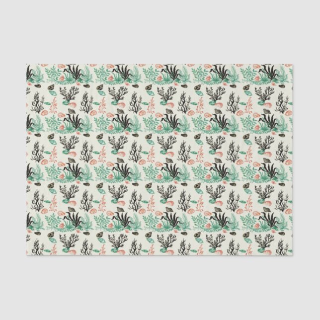 Tief tropische Ozeankoralle Seashell Wasserfarbe Seidenpapier (Vorderseite)