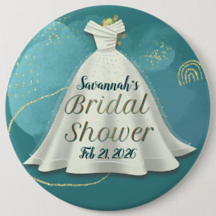 Tief Türkis Gold Glitter Hochzeitskleid Brautparty Button