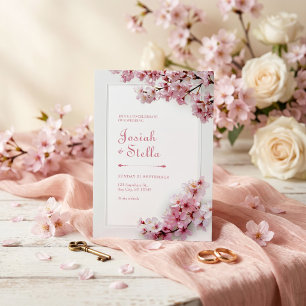 Tief Türkis und Rosa Kirschblüten Rahmen Hochzeit Einladung