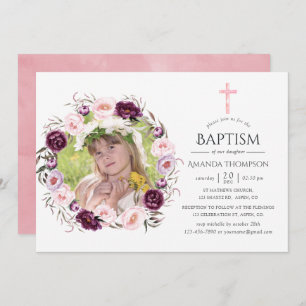 Tief Velvet und Bush rosa Taufe oder Weihnachten Einladung