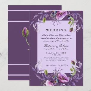 Tief violette Blumen-Hochzeitseinladung im indisch Einladung