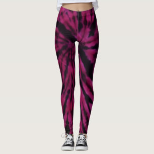 Tiefärben Lila Rosa Schwarz Hippie Retro-Muster Leggings