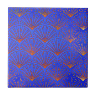 Tiefblau, asiatisches Fächermuster, Art Deco, Must Fliese