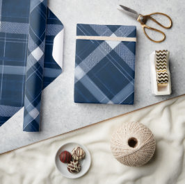 Tiefblau Grau Ozean Schiefer Karomuster Geschenkpapier