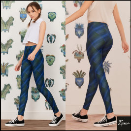 Tiefblau Grüner Diagonale Texturierter Karo Leggings