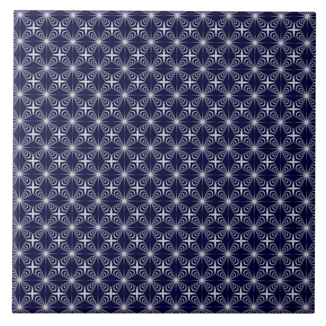 tiefblau mit grauem Arabesken Fliese (Vorderseite)