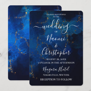 Tiefblaue Alkohol-Tinte Hochzeit individuell Einladung
