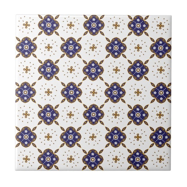 Tiefblaue Blumenmuster Fliese (Vorderseite)