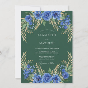 Tiefblaue botanische Architektur-Hochzeit Einladung