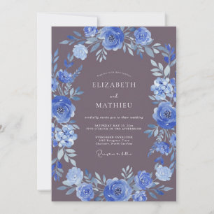 Tiefblaue botanische Blüten Hochzeit Einladung