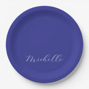 Tiefblaue Farbe Schlichte Moderne Eigener Name Kal Pappteller