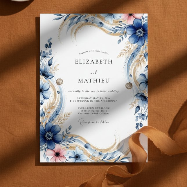 Tiefblaue florale Hochzeit Einladung (Von Creator hochgeladen)