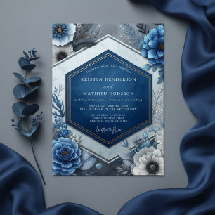 Tiefblaue Florale Verzauberung Hochzeit Einladung