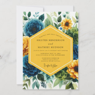 Tiefblaue Florale Whimsy-Hochzeit Einladung