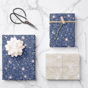Tiefblaue Glitter-Creme-Sand-Geburtstag Geschenkpapier Set