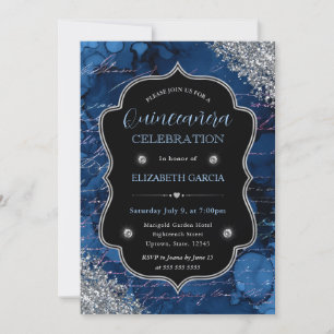 Tiefblaue Glitter-Meerjungfrau-Buchstaben Quincean Einladung
