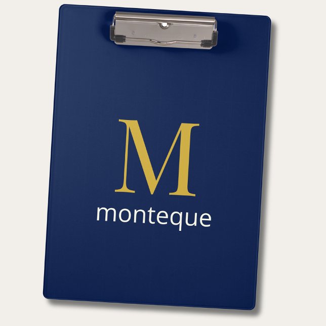 Tiefblaue Gold-Monogramm-Personalisierung Luxus  Klemmbrett (Von Creator hochgeladen)