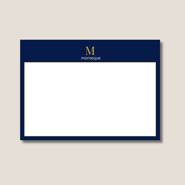 Tiefblaue Gold-Monogramm-Personalisierung Luxus  Mitteilungskarte (Von Creator hochgeladen)