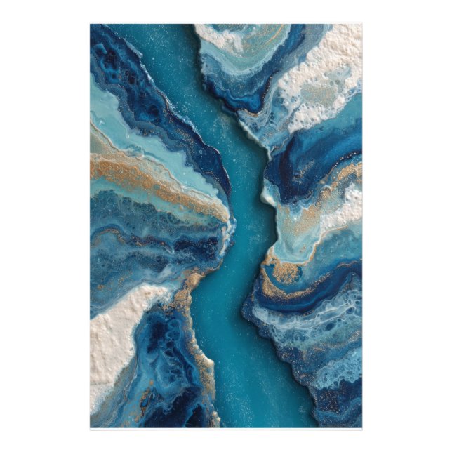 Tiefblaue Goldader Ozean Abstrakt Fotodruck (Vorne)