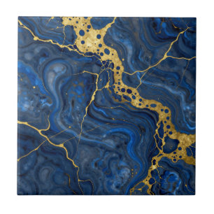 Tiefblaue goldene Adern Abstract Fliese