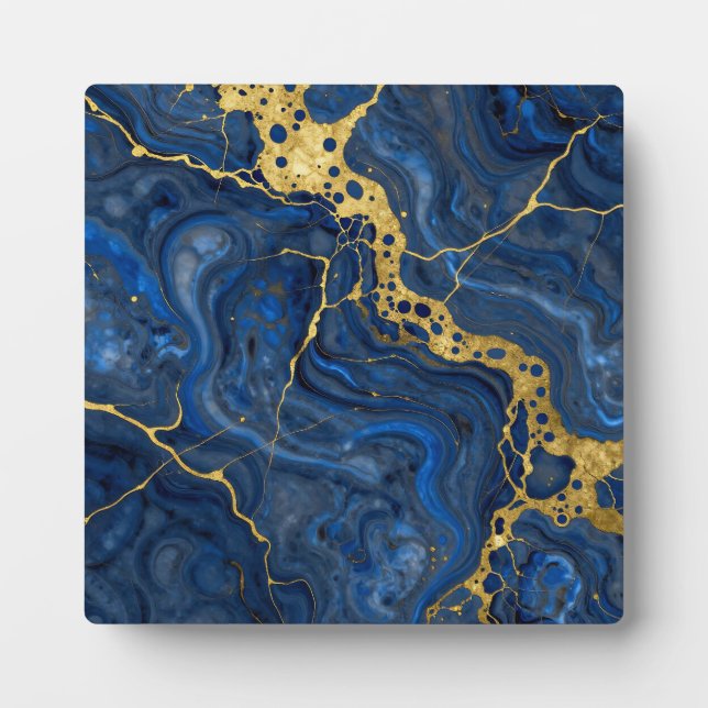 Tiefblaue goldene Adern Abstract Fotoplatte (Vorderseite)