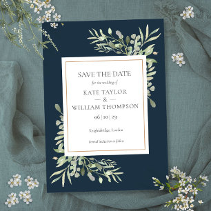 Tiefblaue Grüne Hochzeit – Save-the-Date-Karte Einladung