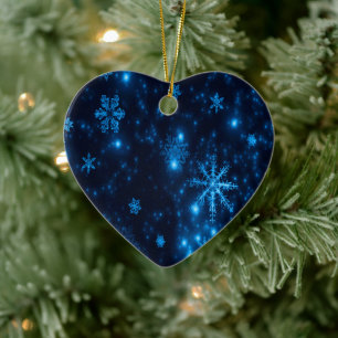 Tiefblaue helle Schneeflocken Keramik-Herz-Ornamen Keramik Ornament