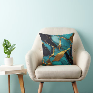 Tiefblaue Marmor mit kräftigen goldenen Adern Kissen