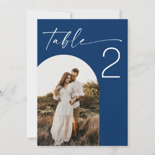 Tiefblaue Navy-Bogen-Foto-Tischnummer für Hochzeit Einladung