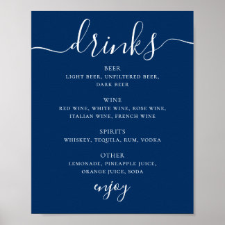 Tiefblaue Navy-Hochzeitsgetränke | Nautische Bar-K Poster