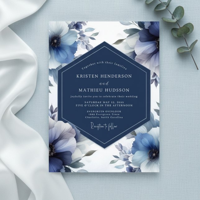 Tiefblaue opulente Hochzeitsfloristik Einladung (Von Creator hochgeladen)