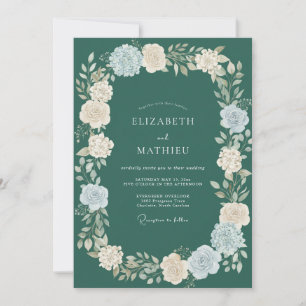 Tiefblaue Petrol-Blüten-Hochzeit Einladung