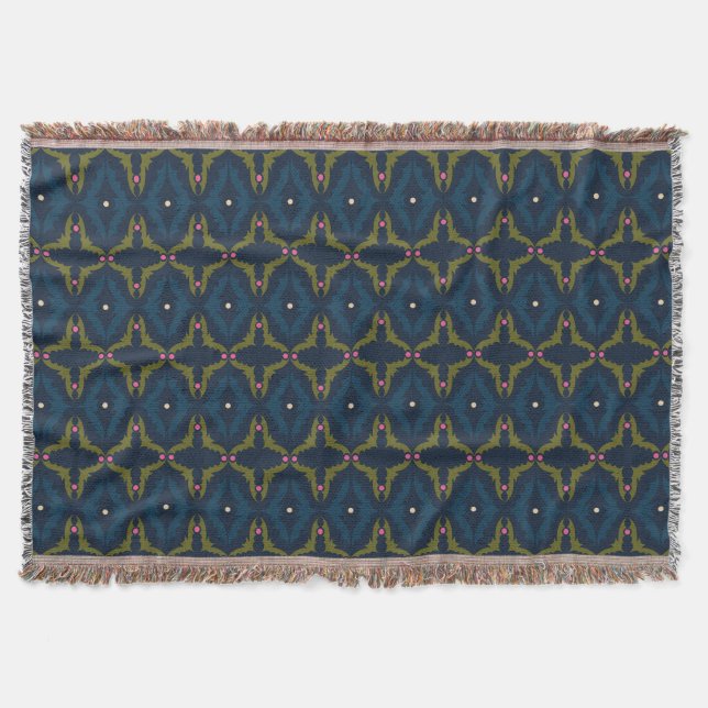 Tiefblaue Retro-Vintage-Muster  Decke (Vorderseite)