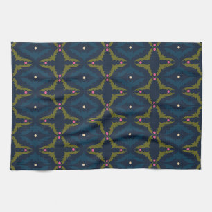 Tiefblaue Retro-Vintage-Muster  Geschirrtuch