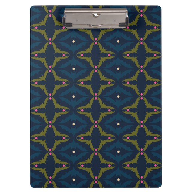 Tiefblaue Retro-Vintage-Muster  Klemmbrett (Vorderseite)