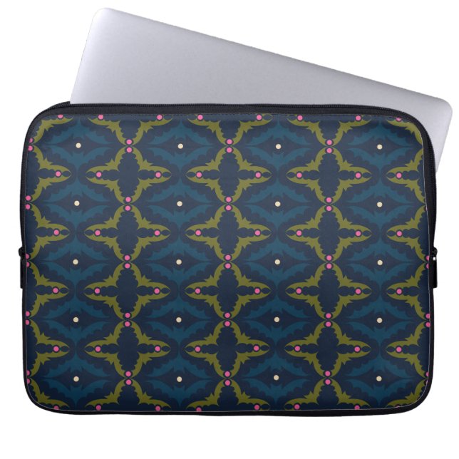 Tiefblaue Retro-Vintage-Muster  Laptopschutzhülle (Vorderseite)