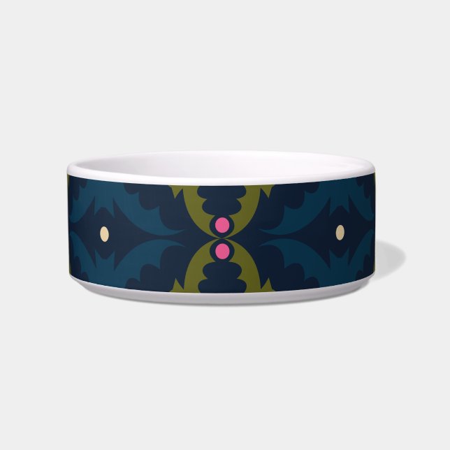 Tiefblaue Retro-Vintage-Muster  Napf (Vorderseite)