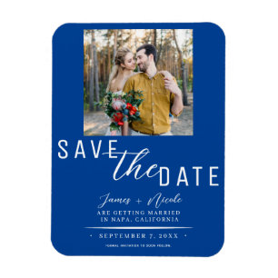 Tiefblaue Save-the-Date-Foto-Hochzeit Magnet