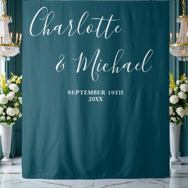 Tiefblaue Schrift Minimalistische Hochzeitskulisse Wandteppich