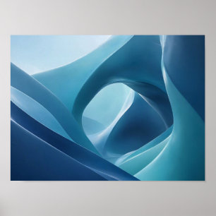 Tiefblaue skulpturale Fließende Abstrakte Wandkuns Poster