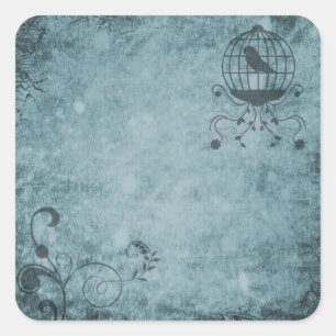 Tiefblaue Steampunk-Vogelkäfig-Blumenaufkleber Quadratischer Aufkleber