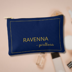 Tiefblaue subtile Goldrahmen-Luxus-Girlboss-Name Zubehörtasche