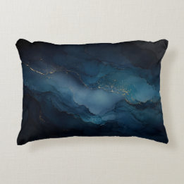 Tiefblaue Teal-Gold-Ozean-Abstrakt Dekokissen